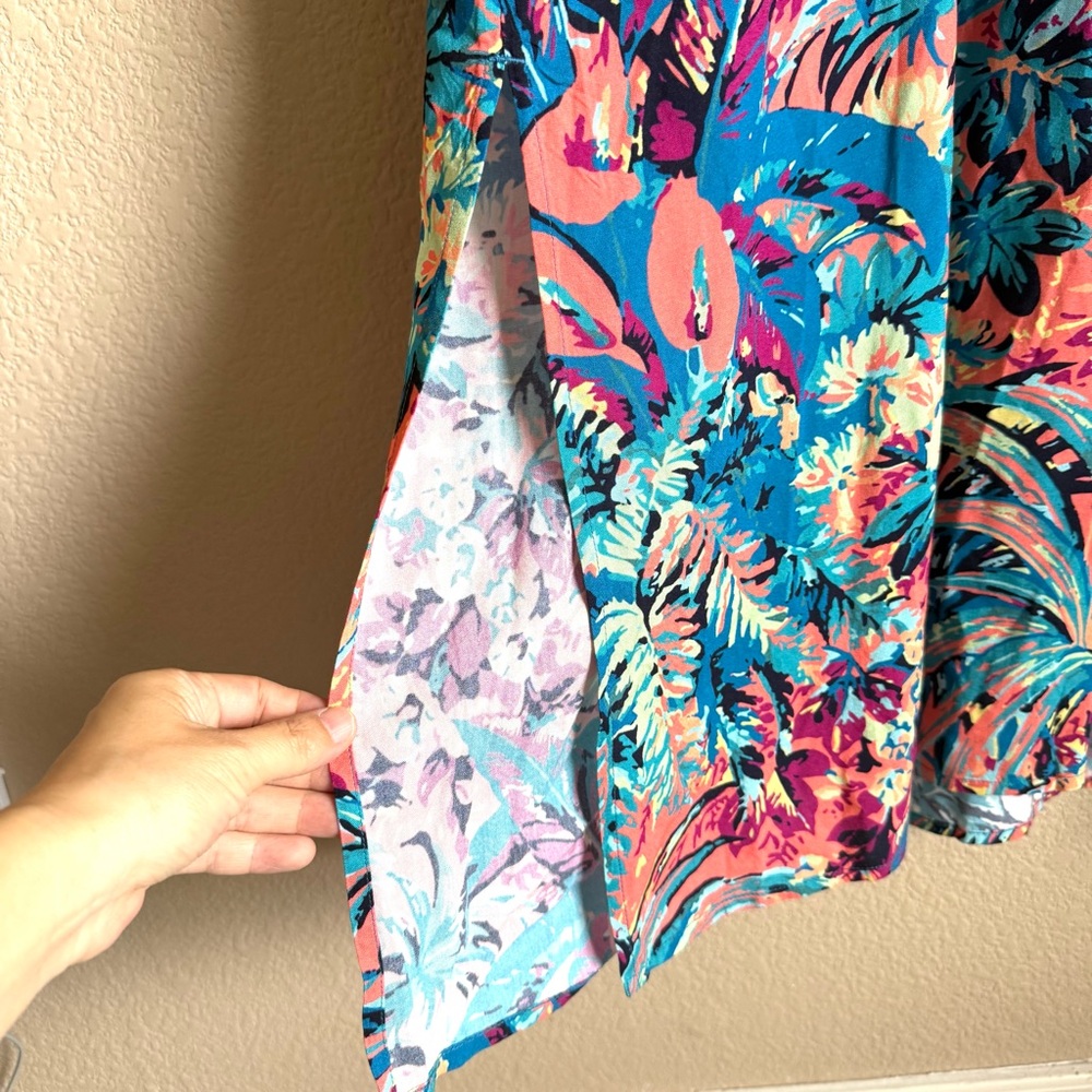 Soft Surroundings Florence Boho Tropical Shirt Dress Embroidered Beaded Tassel L - Picture 7 of 12